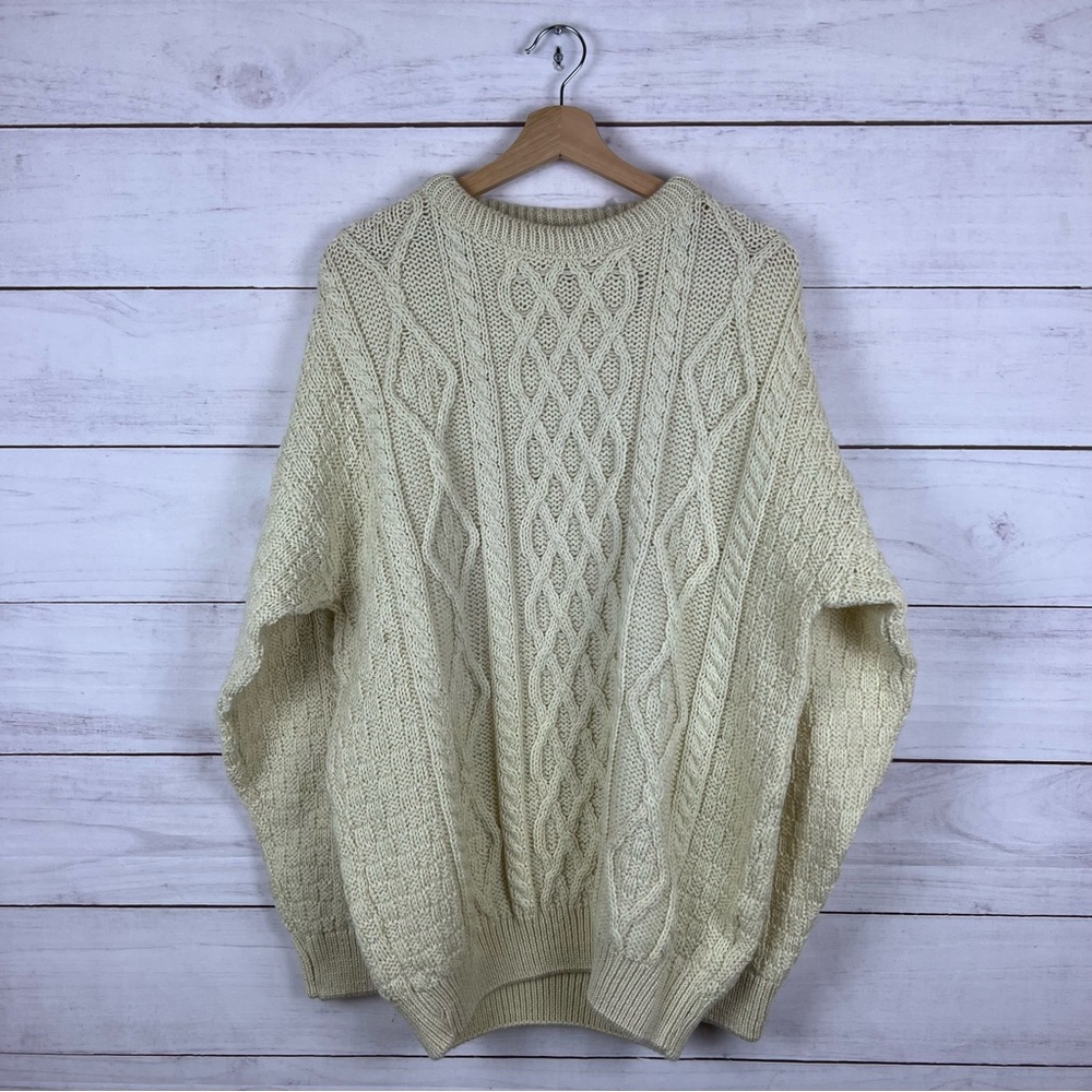 Aran Country Ireland Wool Fisherman Cable Knit Wool Sweater XL